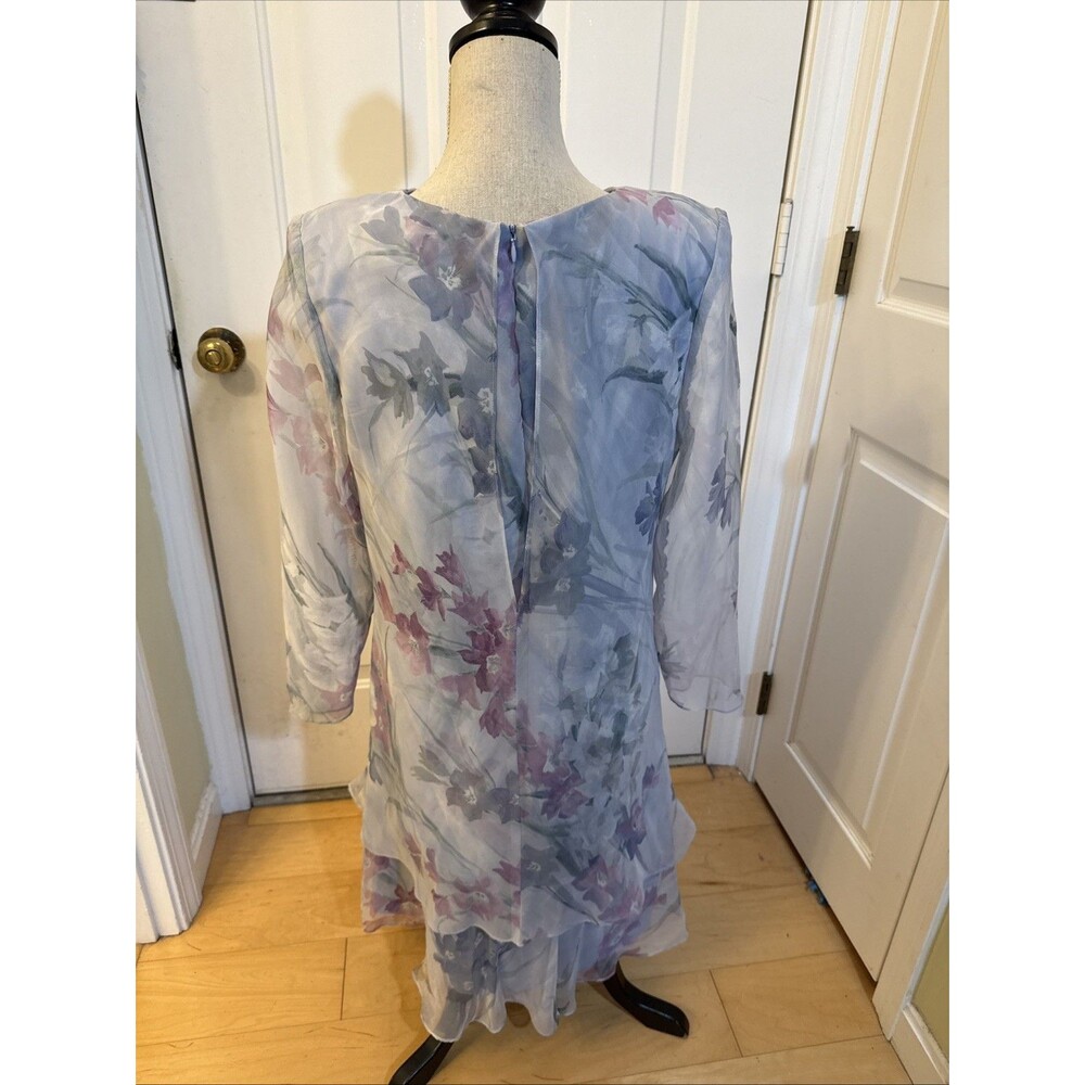 BREEZY BLUE BEAUTY ursula light blue floral longsleeve chiffon dress size 12 - Picture 3 of 11
